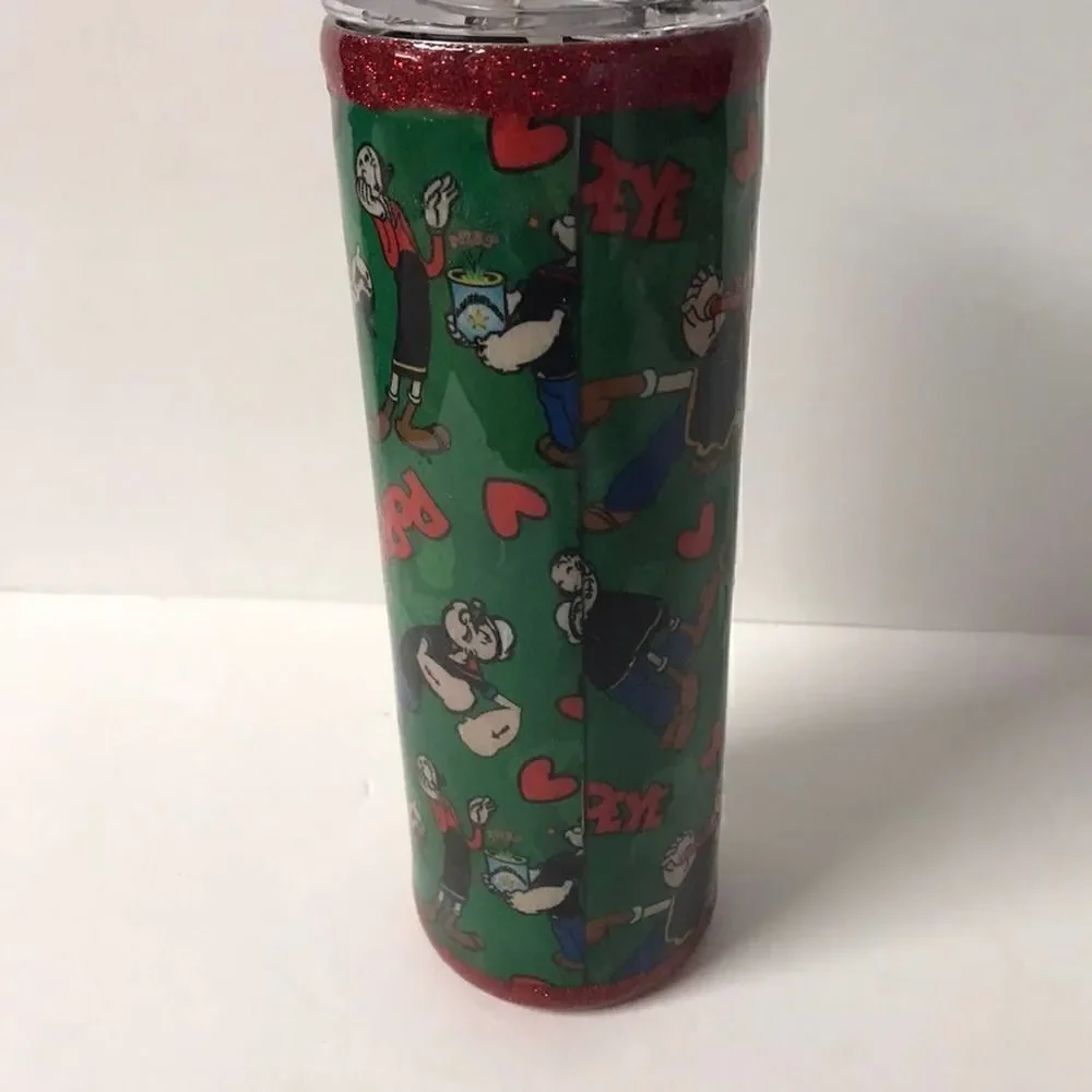 Handmade Popeye and Olive Oyl stainless steel tumbler